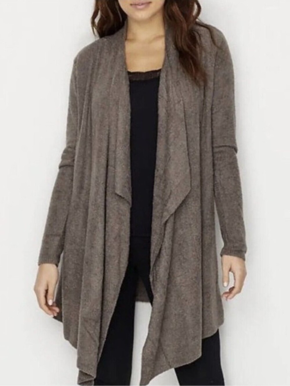 Barefoot Dreams Bamboo Chic Lite Open-Front Brown Draped Cardigan Sz L/XL